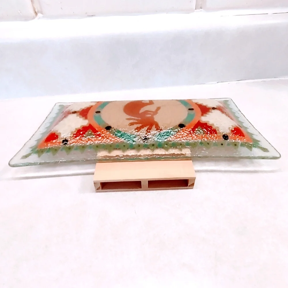 KOKOPELLI FUSED GLASS TRAY SIGNED BY PEGGY KARR RETIRED 2002 - Picture 9 of 9
